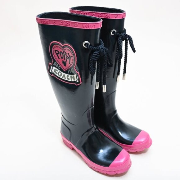 Coach Poppy Rainboots Size 5 Pink & Black - Picture 3 of 5